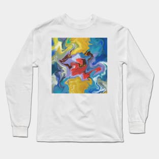 Colorful abstract of Jamaican woman with basket on head in blue, teal, red, yellow, and purple Long Sleeve T-Shirt